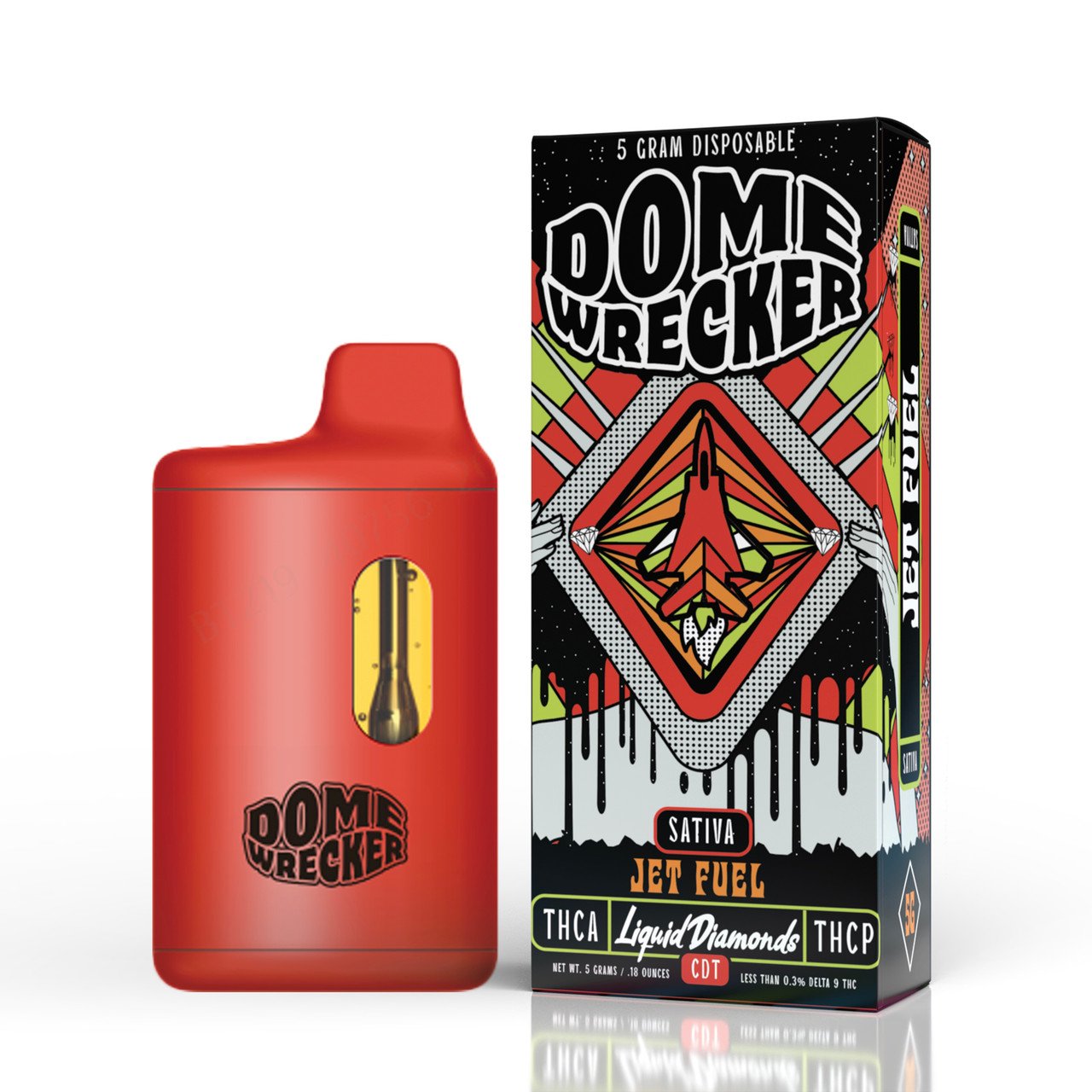 DOME WRECKER (THC-A + LIQUID DIAMONDS + THC-P) 5G DISPOSABLE JET FUEL (SATIVA) 810096582744
