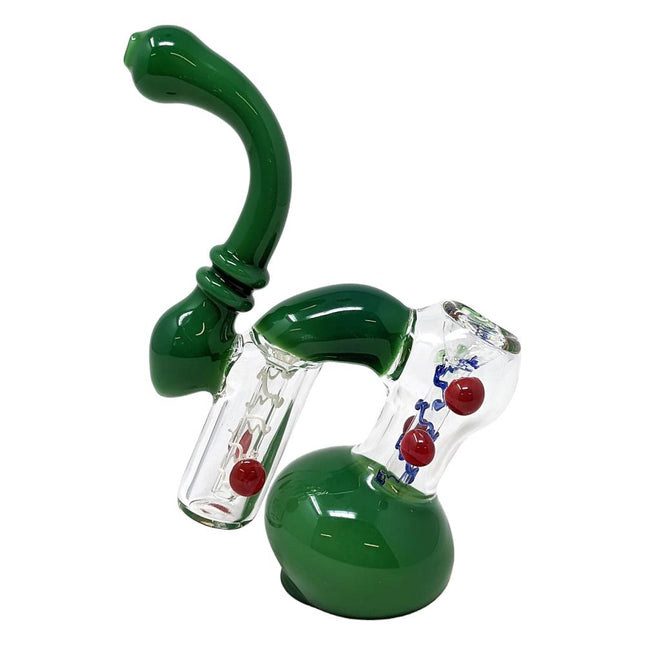 DOUBLE CHAMBER MARBLE SWIRL LINE STEM BUBBLER HAND PIPE (DJ1) MILKY GREEN DJ1-MG