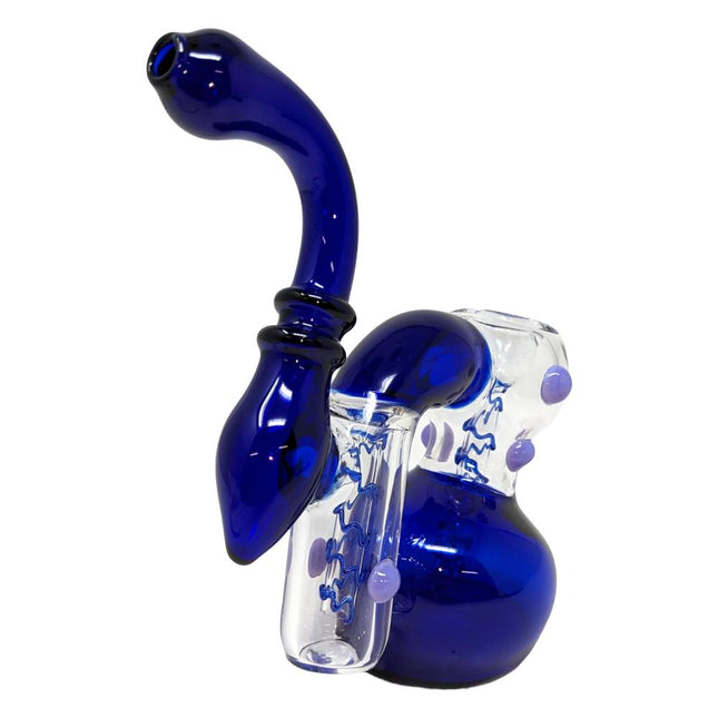 DOUBLE CHAMBER MARBLE SWIRL LINE STEM BUBBLER HAND PIPE (DJ1) T. BLUE DJHAN0023