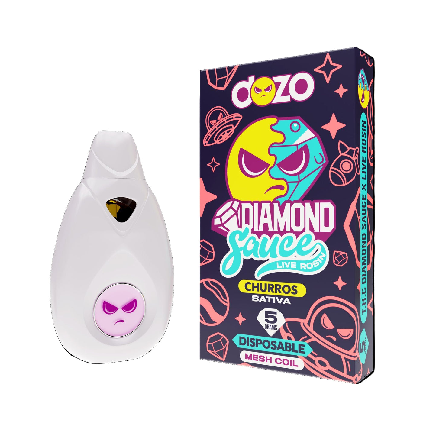 DOZO DIAMOND SAUCE LIVE ROSIN 5 GRAM DISPOSABLE CHURROS (SATIVA) 745978288424