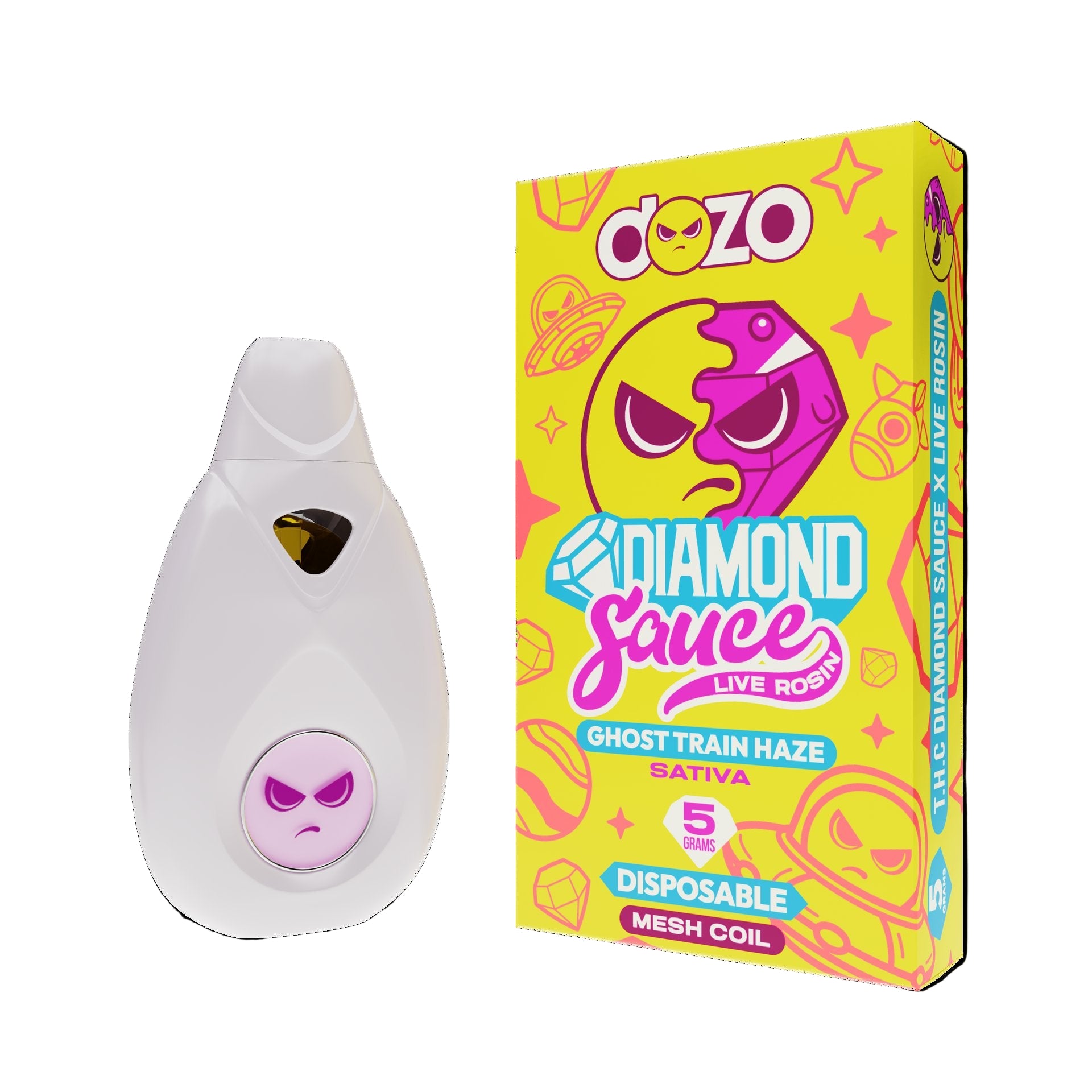 DOZO DIAMOND SAUCE LIVE ROSIN 5 GRAM DISPOSABLE GHOST TRAIN HAZE (SATIVA) 745978288363