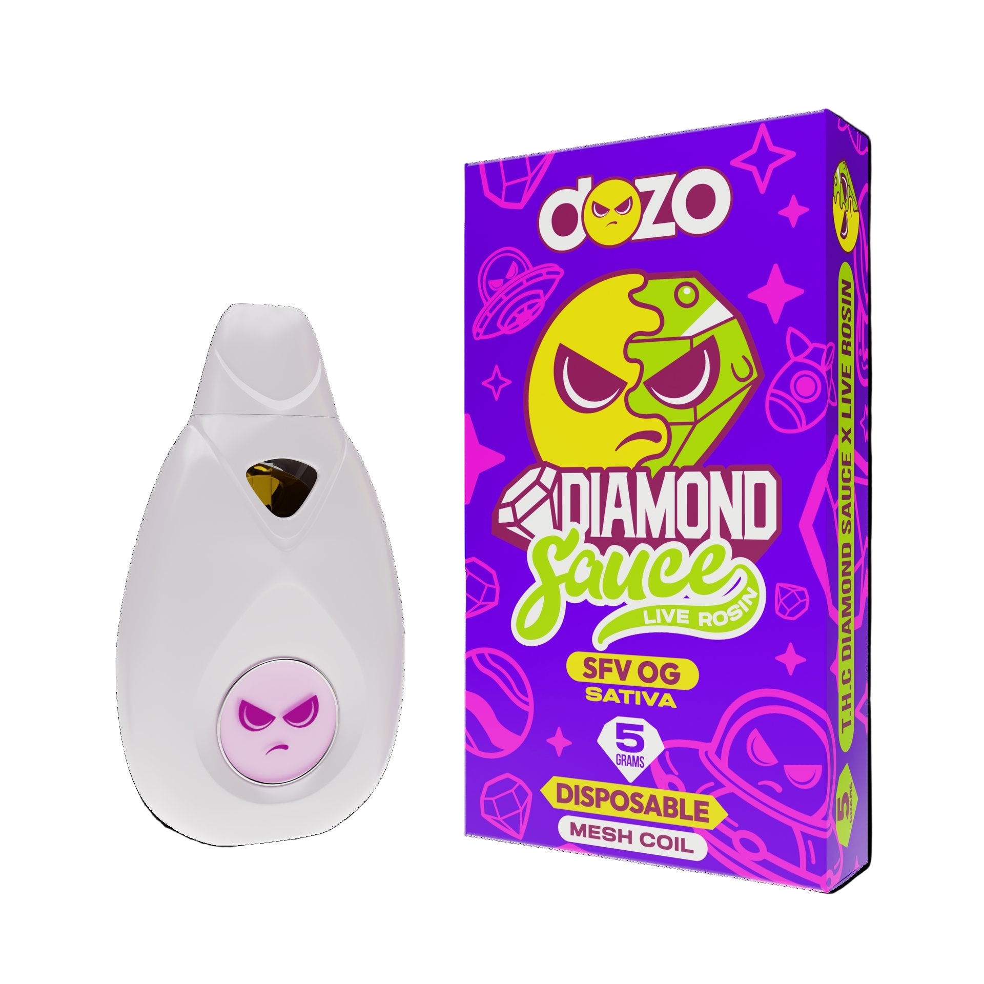 DOZO DIAMOND SAUCE LIVE ROSIN 5 GRAM DISPOSABLE SFV OG (SATIVA) 745978288417