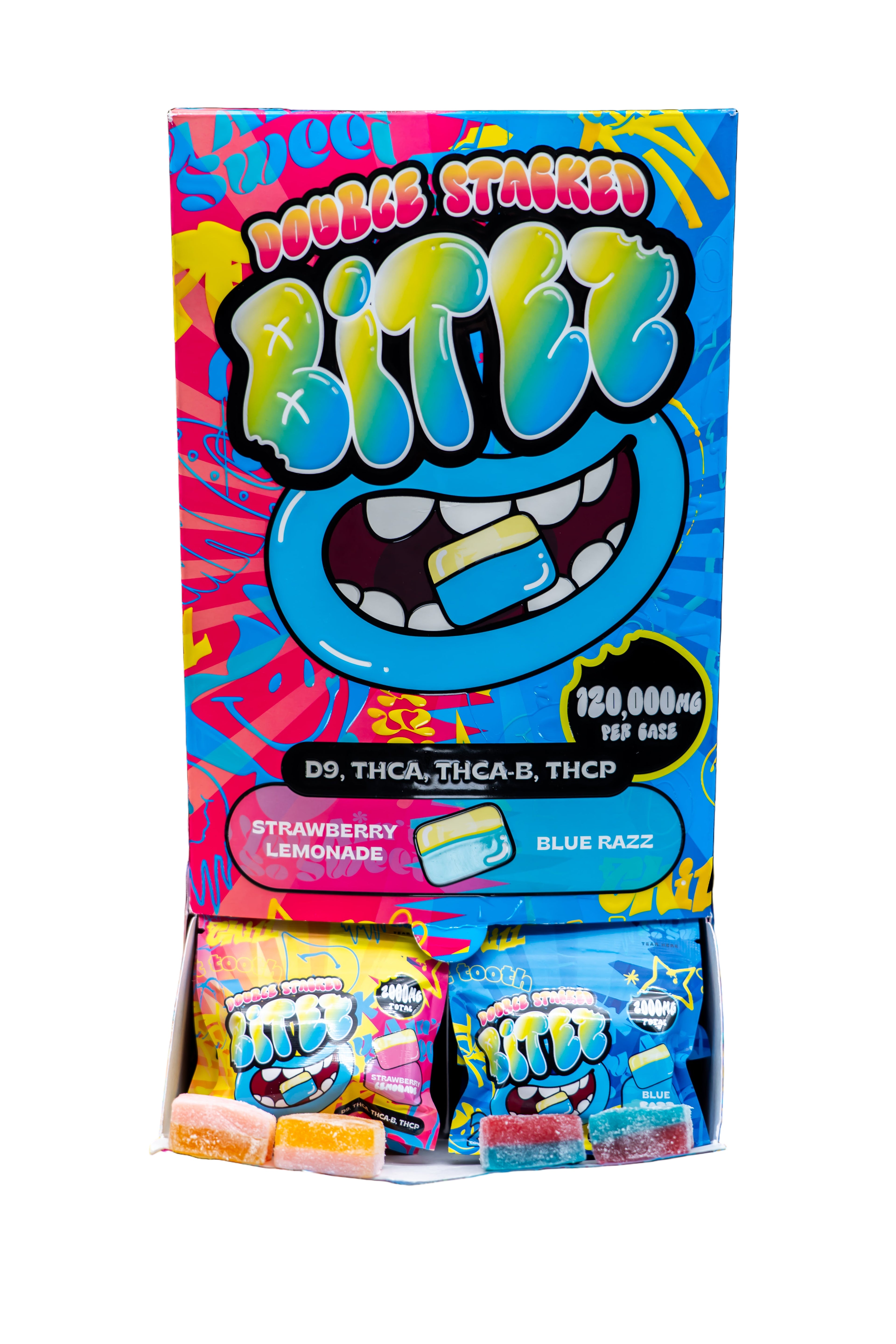 BITEZ DOUBLE STACKED D9 + THC-A + THCA-B + THC-P (2000MG / PACK) / (120,000MG / DISPLAY OF 60)