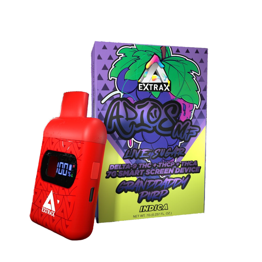 EXTRAX ADIOS MF LIVE SUGAR BLEND (D9THC + THCP + THCA) 7G SMART SCREEN DISPOSABLE GRANDDADDY PURP (INDICA) 811960035243