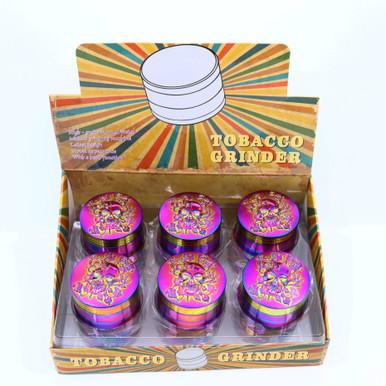 FLORAL SKULL DESIGN MANUAL METAL GRINDER 52 X 35MM 4 PARTS RAINBOW COLOR (GRZ524XC-SKULL) Default Title GRZ524XC-SKULL