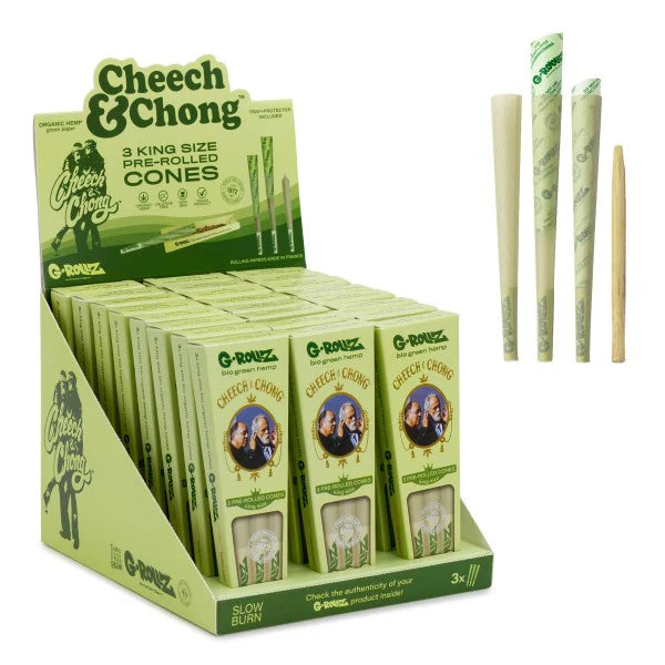 G-ROLLZ CHEECH & CHONG - ORGANIC GREEN HEMP EXTRA THIN  3 KING SIZE CONE/PACK 24 PACK PER DISPLAY