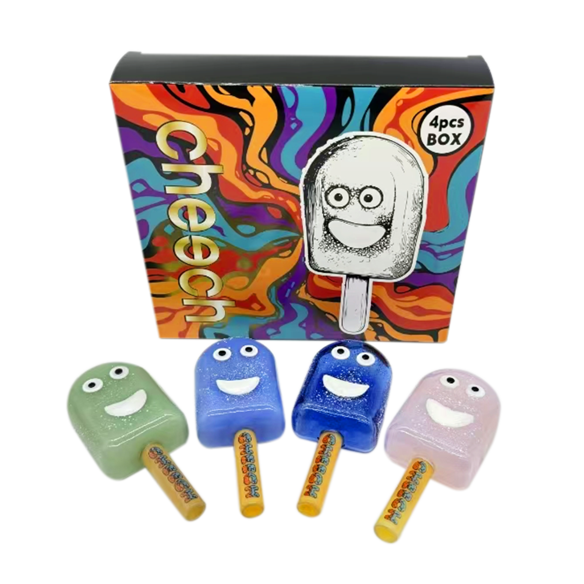 CHEECH 4in "SMILING POPS, CLOUDY TOPS" HANDPIPE SET OF 4 (GHP-1605-C)