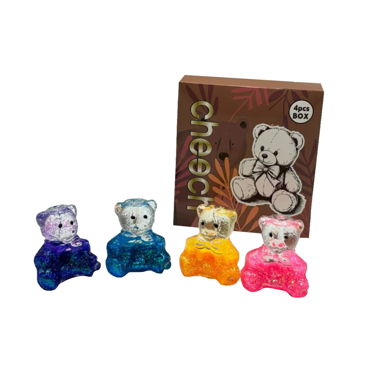 CHEECH 2.75in "SPARKLY TEDDY BEAR SMOKING" HANDPIPE SET OF 4 (GHP-1911)