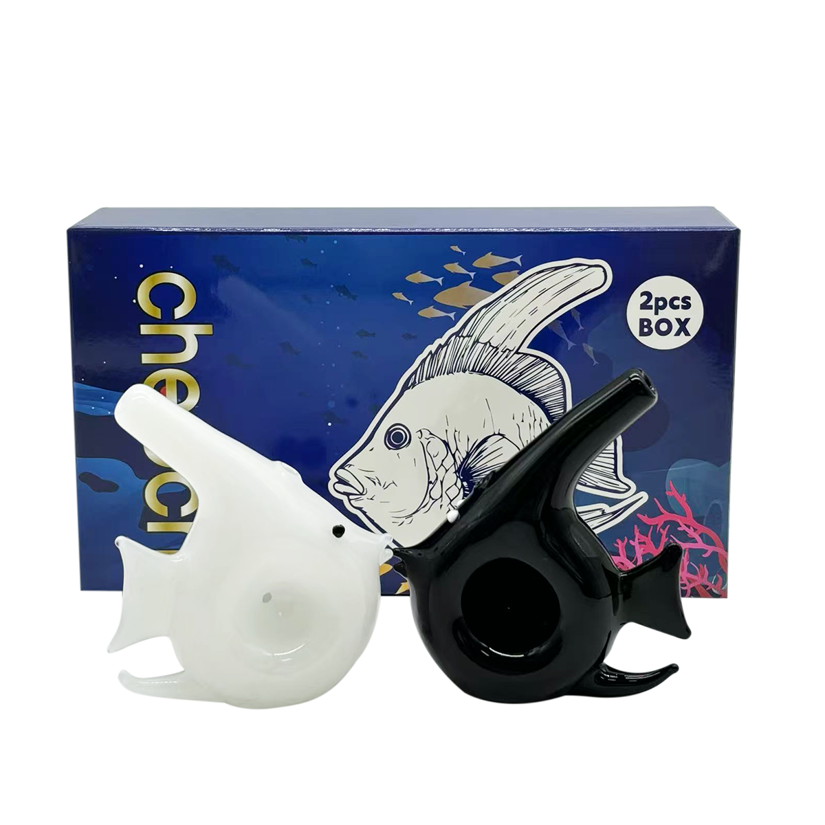 CHEECH 3in "FISHY PUFFS. GILLY GILLS" HANDPIPE SET OF 2 (GHP-2111-1)