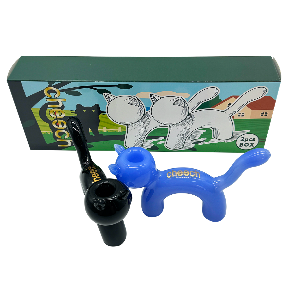 CHEECH 5.1in "CAT IN THE BOX" HANDPIPE SET OF 2 (GHP-2147)