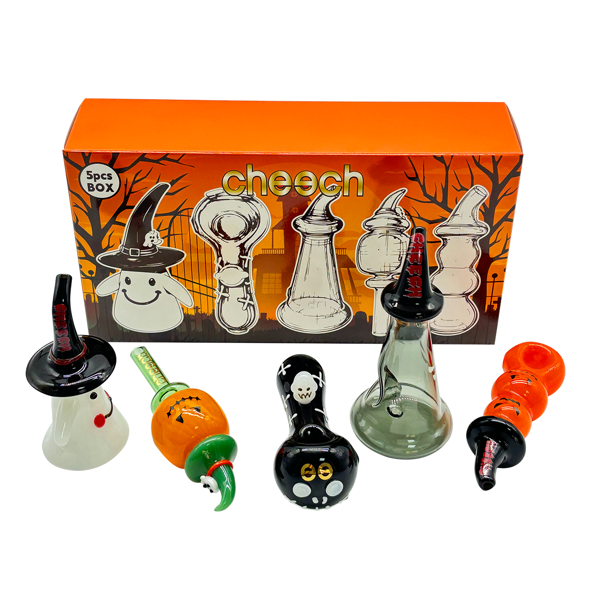 CHEECH 3in "HALLO-CHEECH" HANDPIPE SET OF 5 (GHP-2304)