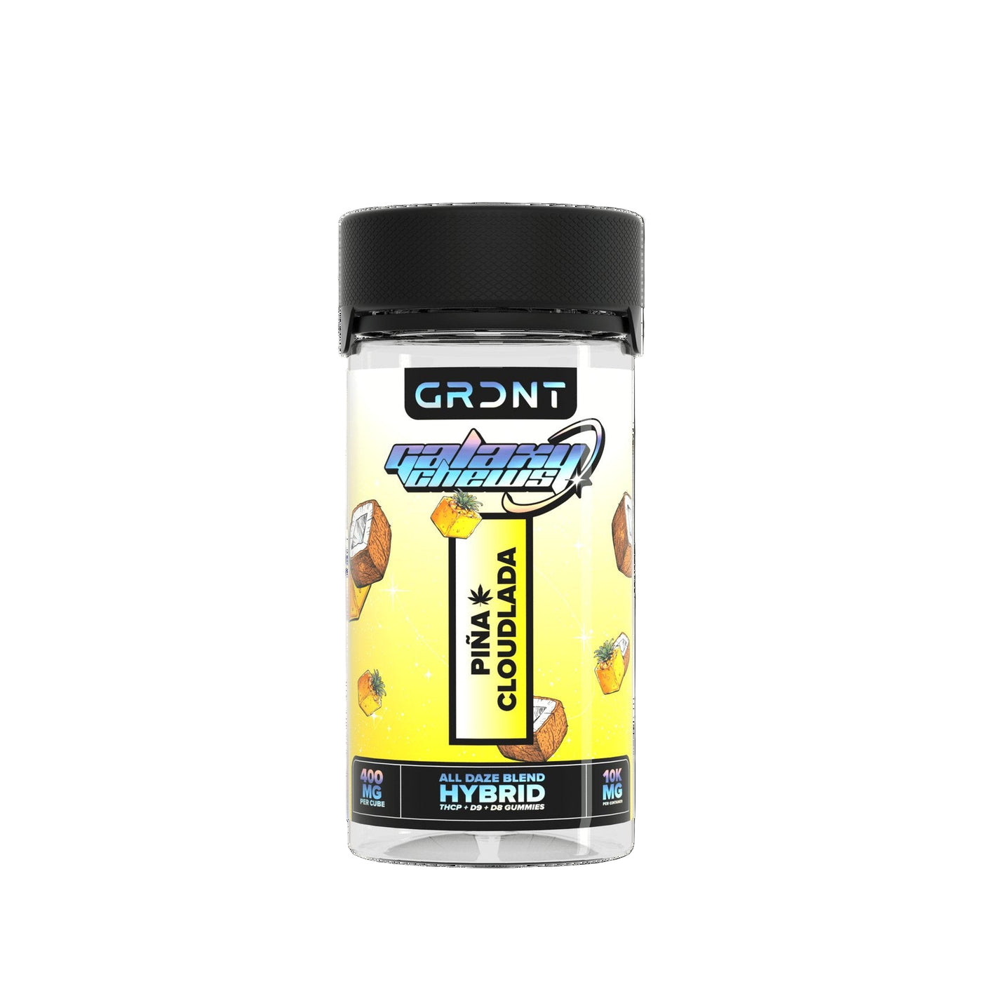 GRDNT GALAXY CHEWS ALL DAZE BLEND (THCP + D9 + D8) 10,000MG JAR GUMMIES PINA CLOUDLADA (HYBRID) 606795857654