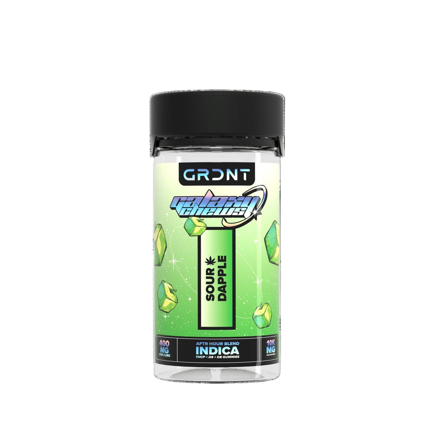 GRDNT GALAXY CHEWS ALL DAZE BLEND (THCP + D9 + D8) 10,000MG JAR GUMMIES SOUR APPLE (INDICA) 606795857647