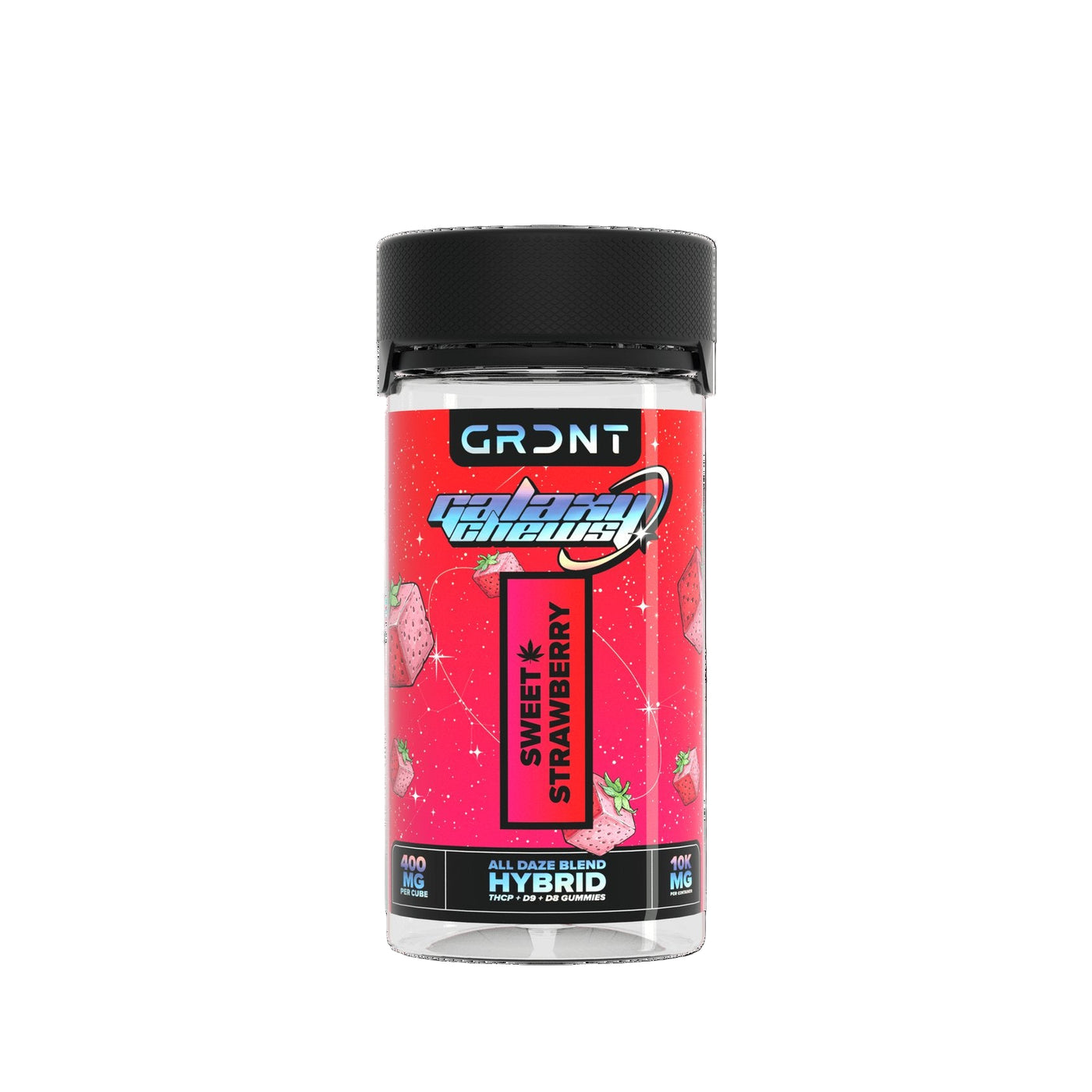 GRDNT GALAXY CHEWS ALL DAZE BLEND (THCP + D9 + D8) 10,000MG JAR GUMMIES SWEET STRAWBERRY (HYBRID) 606795857623