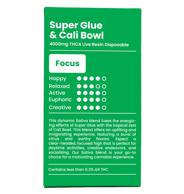 GREEN POST 4 GRAM HIGH THC-A LIVE RESIN DISPOSABLE SUPER GLUE & CALI BOWL 734189604673