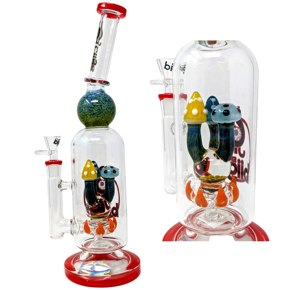 BIGO 14" SPIKED MUSHROOM PERC WATER PIPE | RED