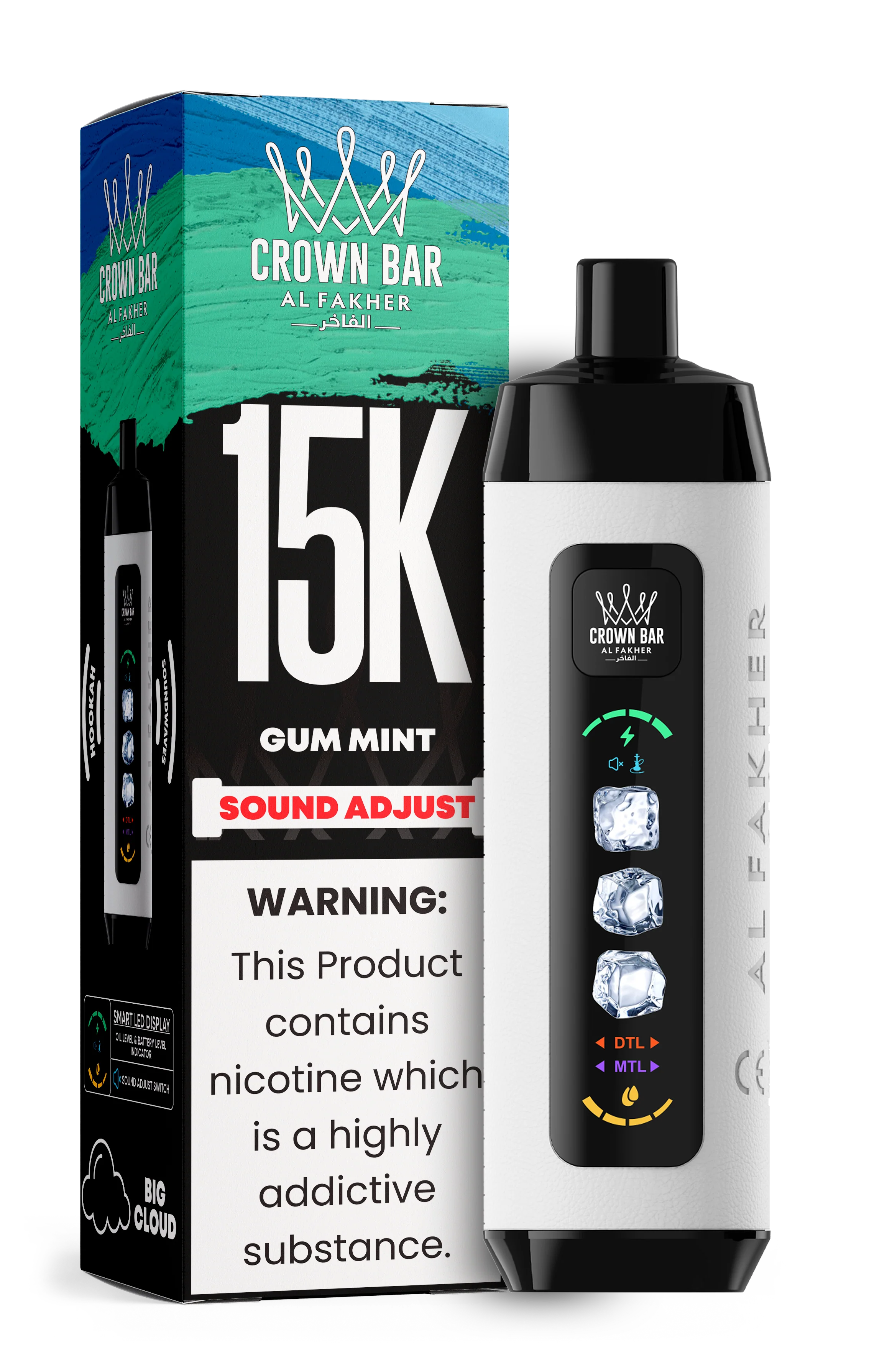 AL FAKHER CROWN BAR 15000 ICE ADJUST DISPOSABLE (5CT DISPLAY)