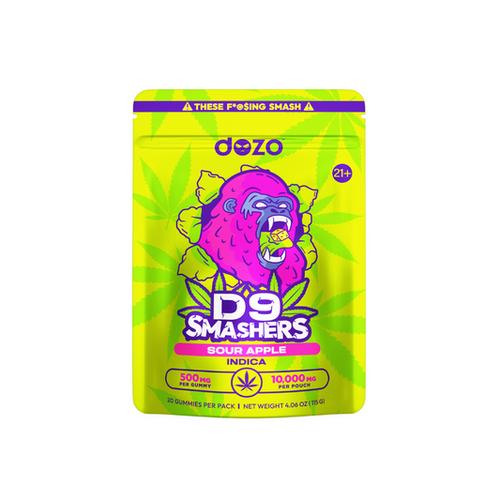 DOZO D9 SMASHERS 500MG/GUMMY 10,000MG PER POUCH SOUR APPLE (INDICA) 764333521457