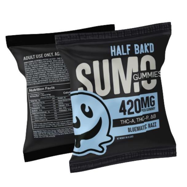 HALF BAK'D | THC-A | THC-P | D9 | 2CT/PACK 420MG/GUMMY (30 PACK DISPLAY) BLUEMATIC RAZZ 850049202244