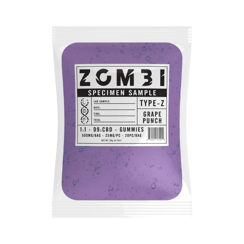 ZOMBI SPECIMEN SAMPLE 1:1 D9 & CBD GUMMIES 20PC/BAG 500MG/BAG