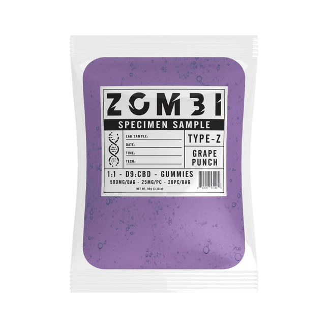 ZOMBI SPECIMEN SAMPLE 1:1 D9 & CBD GUMMIES 20PC/BAG 500MG/BAG