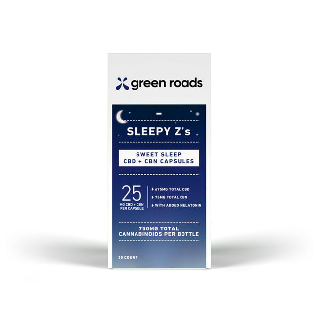 GREEN ROADS 25MG CBD + CBN + MELATONIN SWEET SLEEP CAPSULES (30CT/BOTTLE)