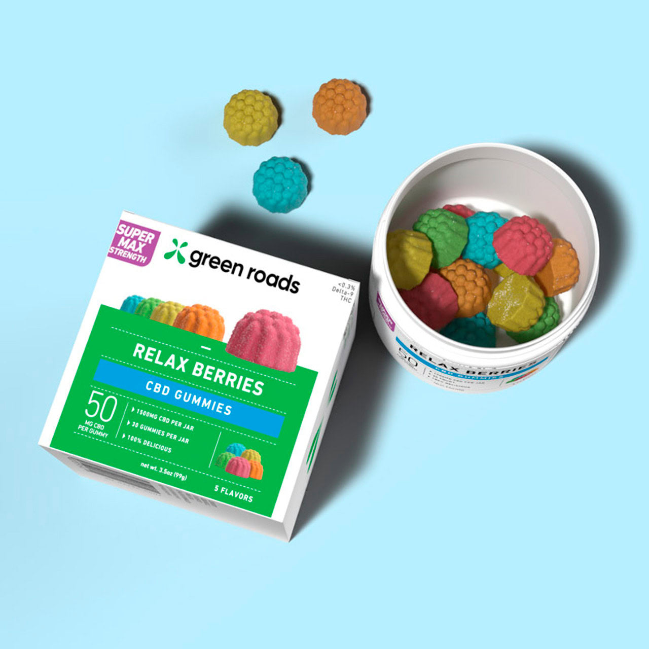 GREEN ROADS CBD GUMMIES (30CT/JAR, 750MG/JAR) | RELAX BERRIES