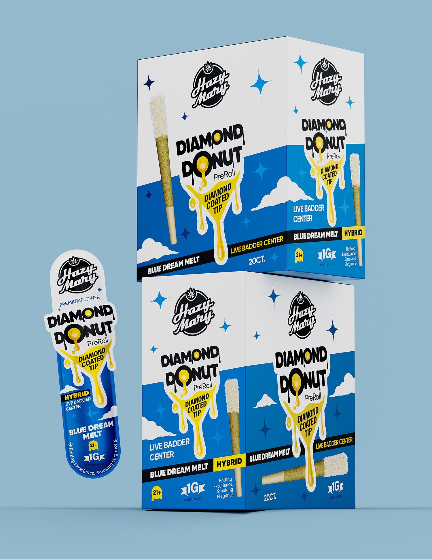 HAZY MARY THC-A LIVE BADDER DIAMOND DONUT PRE-ROLL BOX (20 X 2G EACH)