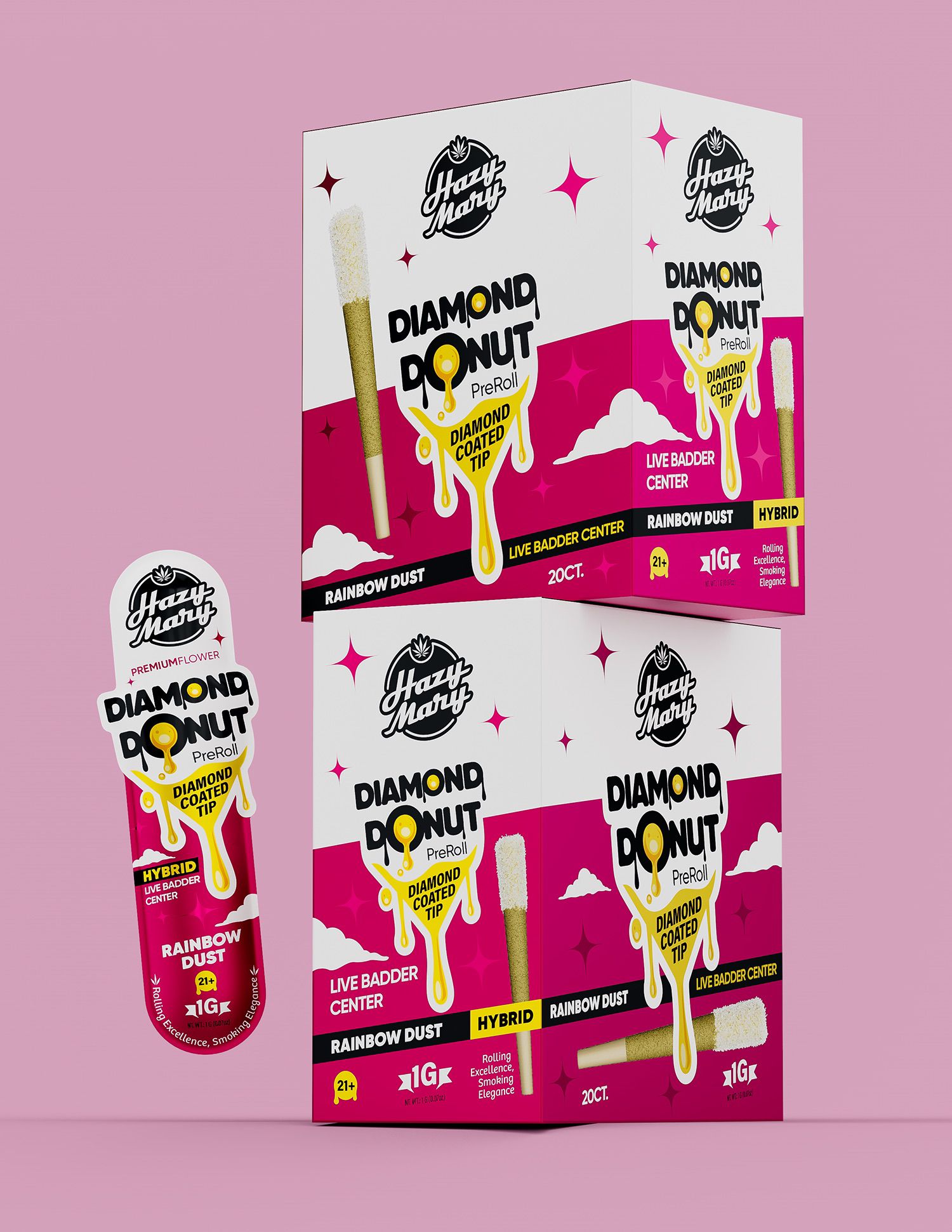 HAZY MARY THC-P LIVE BADDER DIAMOND DONUT PRE-ROLL BOX (20 X 2G EACH)