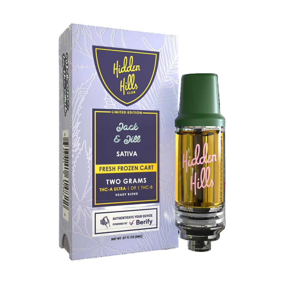 HIDDEN HILLS FRESH FROZEN (THC-A ULTRA + D9 + THC-B) HEADY BLEND 2 GRAM CARTRIDGE JACK & JILL (SATIVA) 643781614822