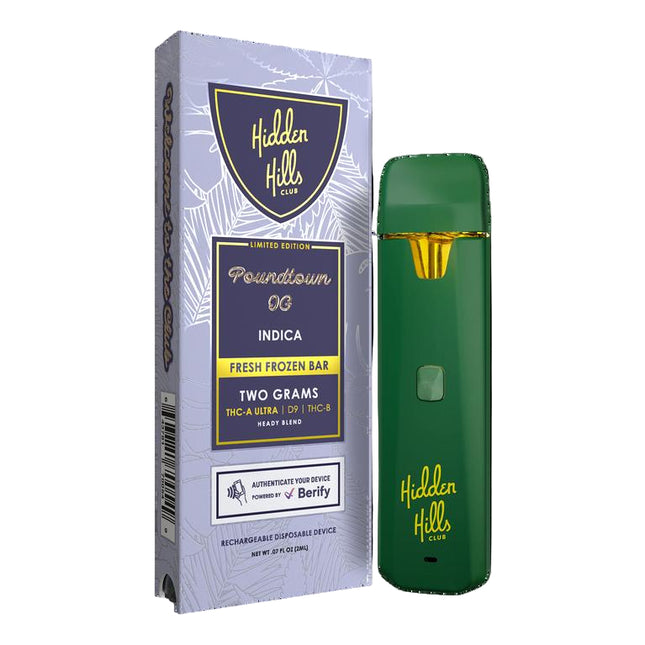 HIDDEN HILLS FRESH FROZEN (THC-A ULTRA + D9 + THCB) HEADY BLEND 2 GRAM DISPOSIBLE POUNDTOWN OG (INDICA) 643781837351