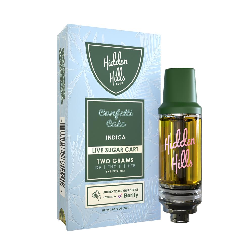 HIDDEN HILLS LIVE SUGAR BLEND (D9 + THC-P + HTE) 2ML CART CONFETTI CAKE (INDICA) 659459871541