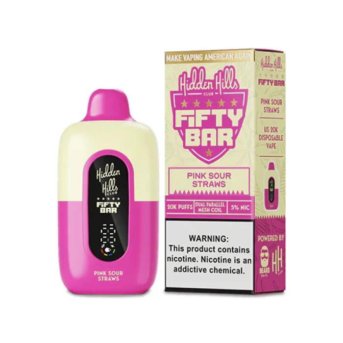 HIDDEN HILLS X FIFTY BAR 20K DISPOSABLE (5CT DISPLAY) PINK SOUR STRAWS 850058810553