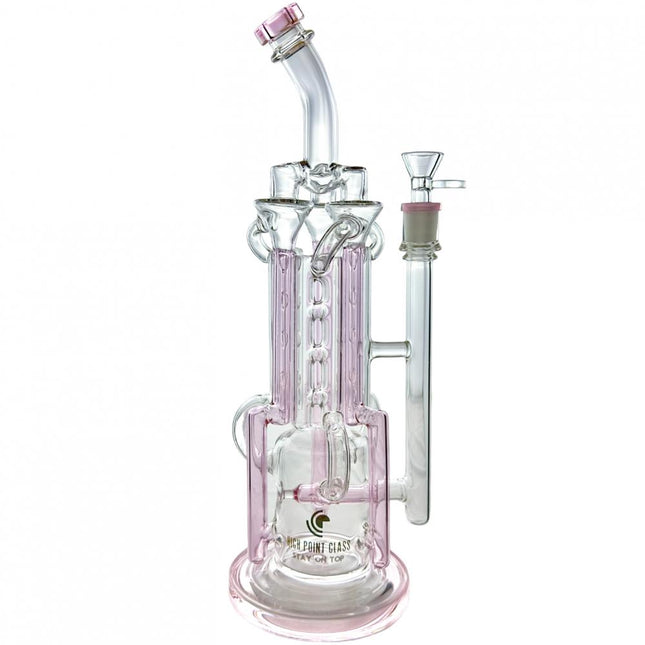 HIGH POINT GLASS 14" MULTI CHAMBER RECYCLER WATER PIPE (JLB207) PINK 676525701700