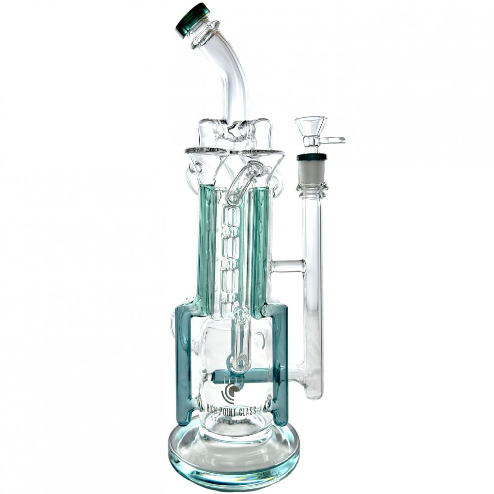 HIGH POINT GLASS 14" MULTI CHAMBER RECYCLER WATER PIPE (JLB207) TEAL 676520892115BL
