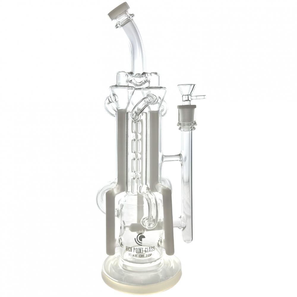 HIGH POINT GLASS 14" MULTI CHAMBER RECYCLER WATER PIPE (JLB207) WHITE 676520892115