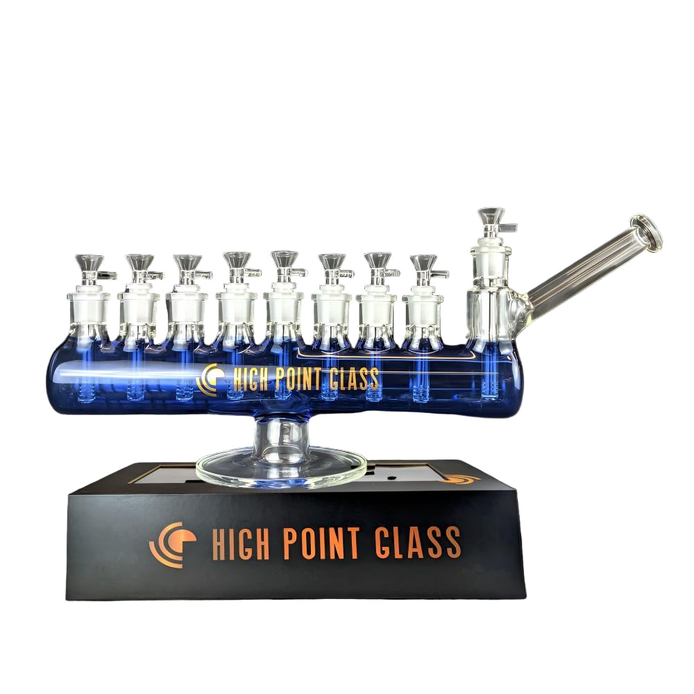 HIGH POINT GLASS SMOKE-LABRAH MENORAH WATER PIPE BLUE 676525727571