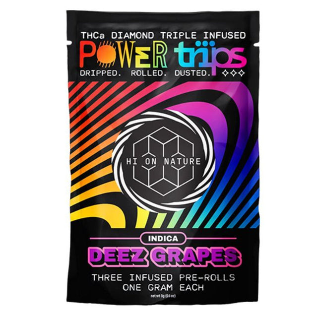 HI ON NATURE POWER TRIPS THC-A DIAMOND PREROLLS (15CT JAR) DEEZ GRAPES (INDICA) 860003845264