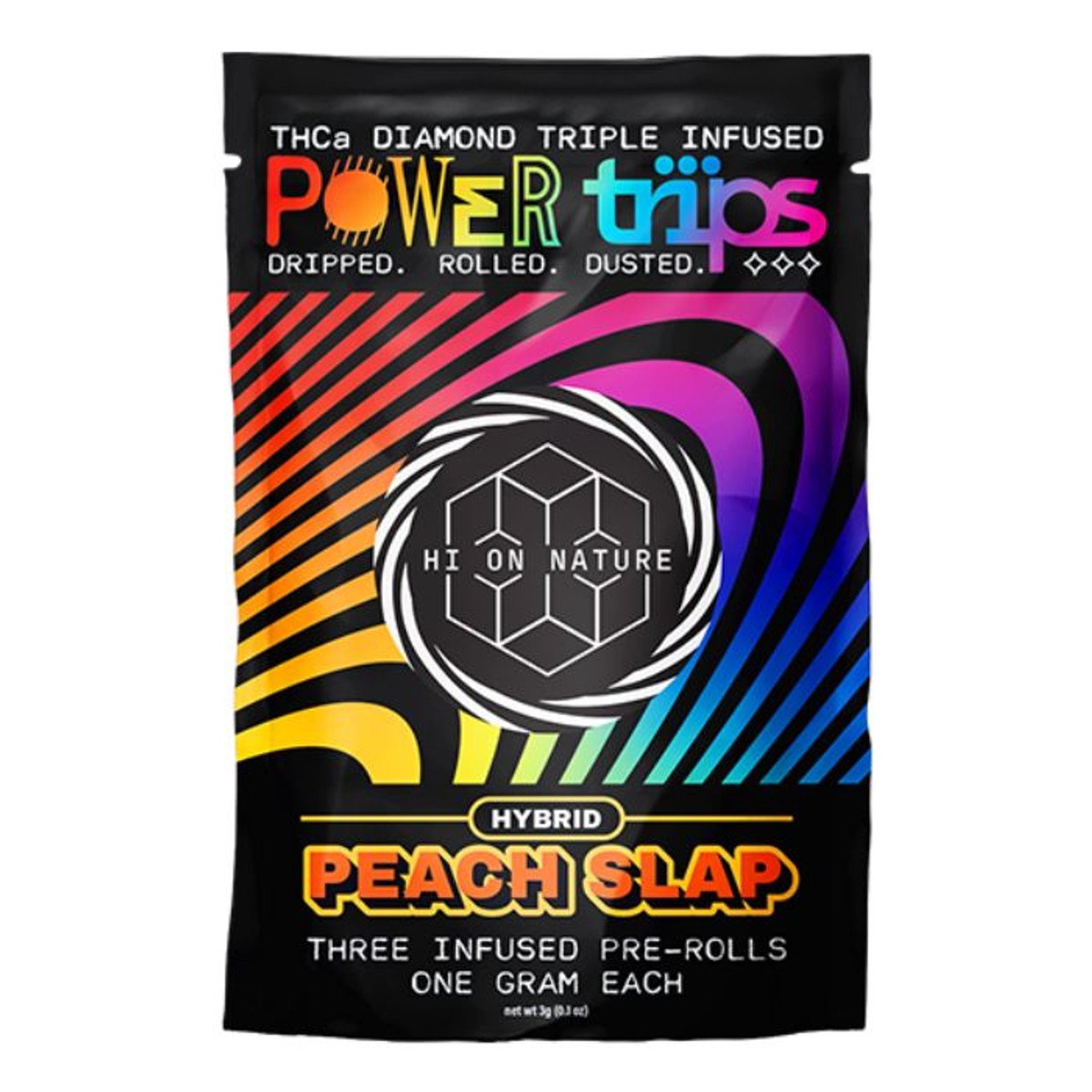 HI ON NATURE POWER TRIPS THC-A DIAMOND PREROLLS (15CT JAR) PEACH SLAP (HYBRID) 860003845271