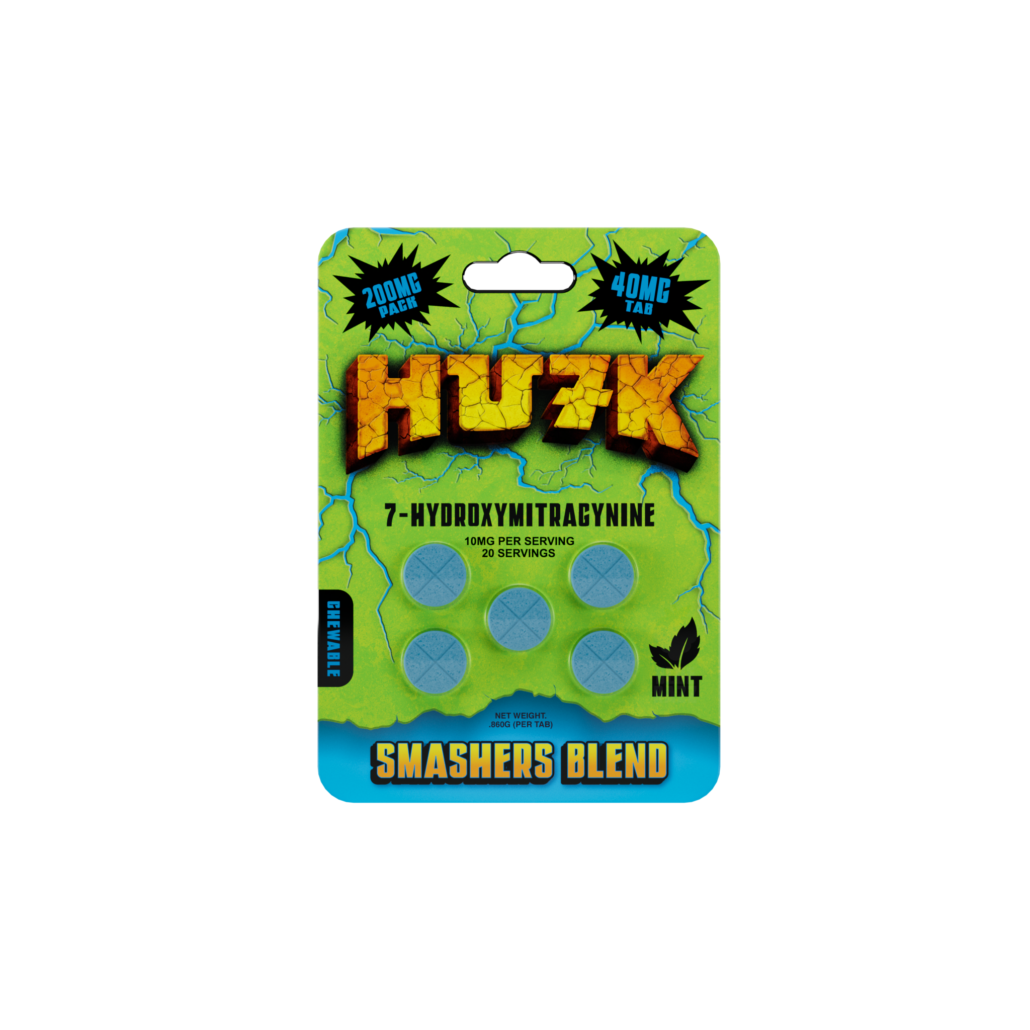 HULK 7-HYDROXYMITRAGYNINE 200MG CHEWABLE TABLETS (40MG x 5CT/PK)
