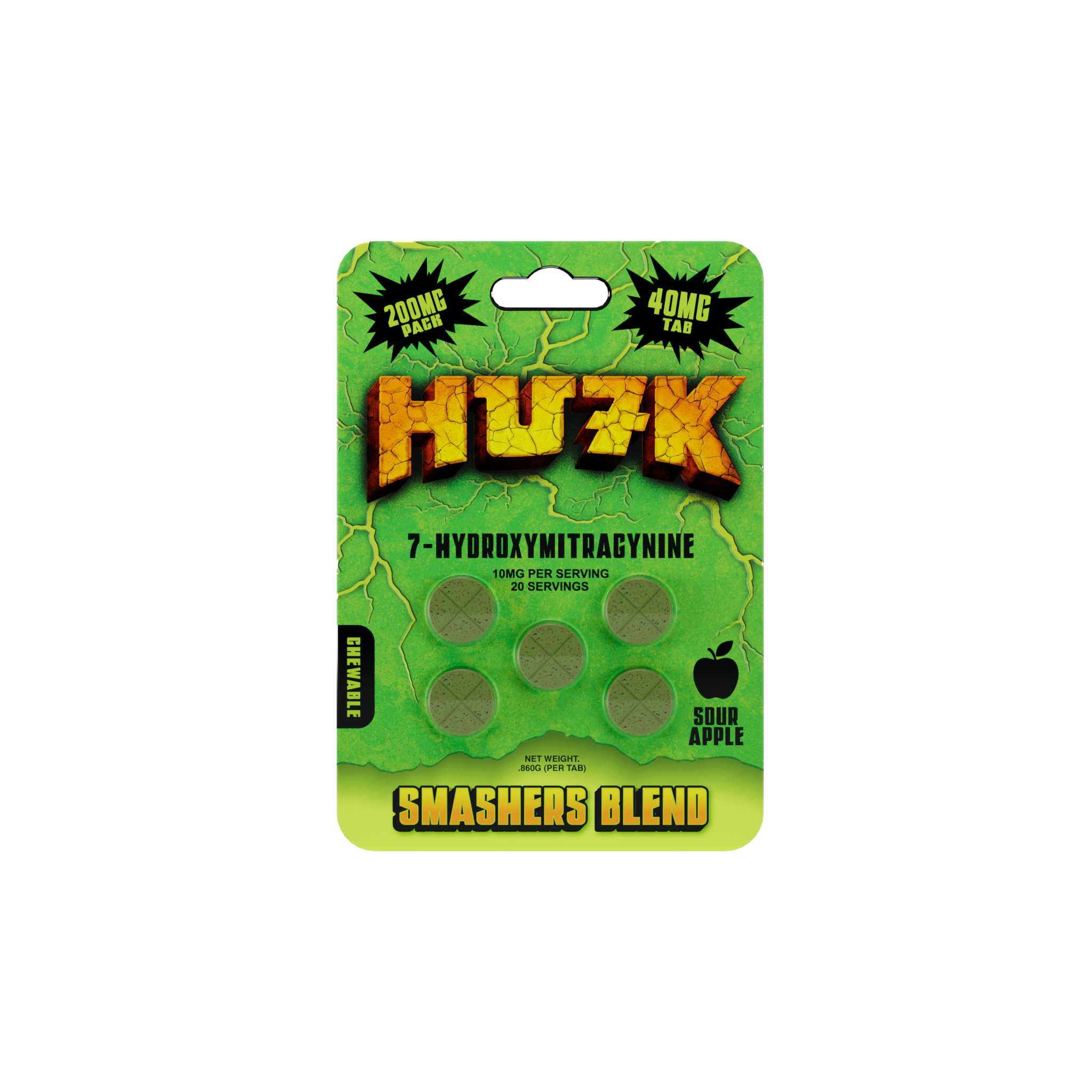 HULK 7-HYDROXYMITRAGYNINE 200MG CHEWABLE TABLETS (40MG x 5CT/PK)