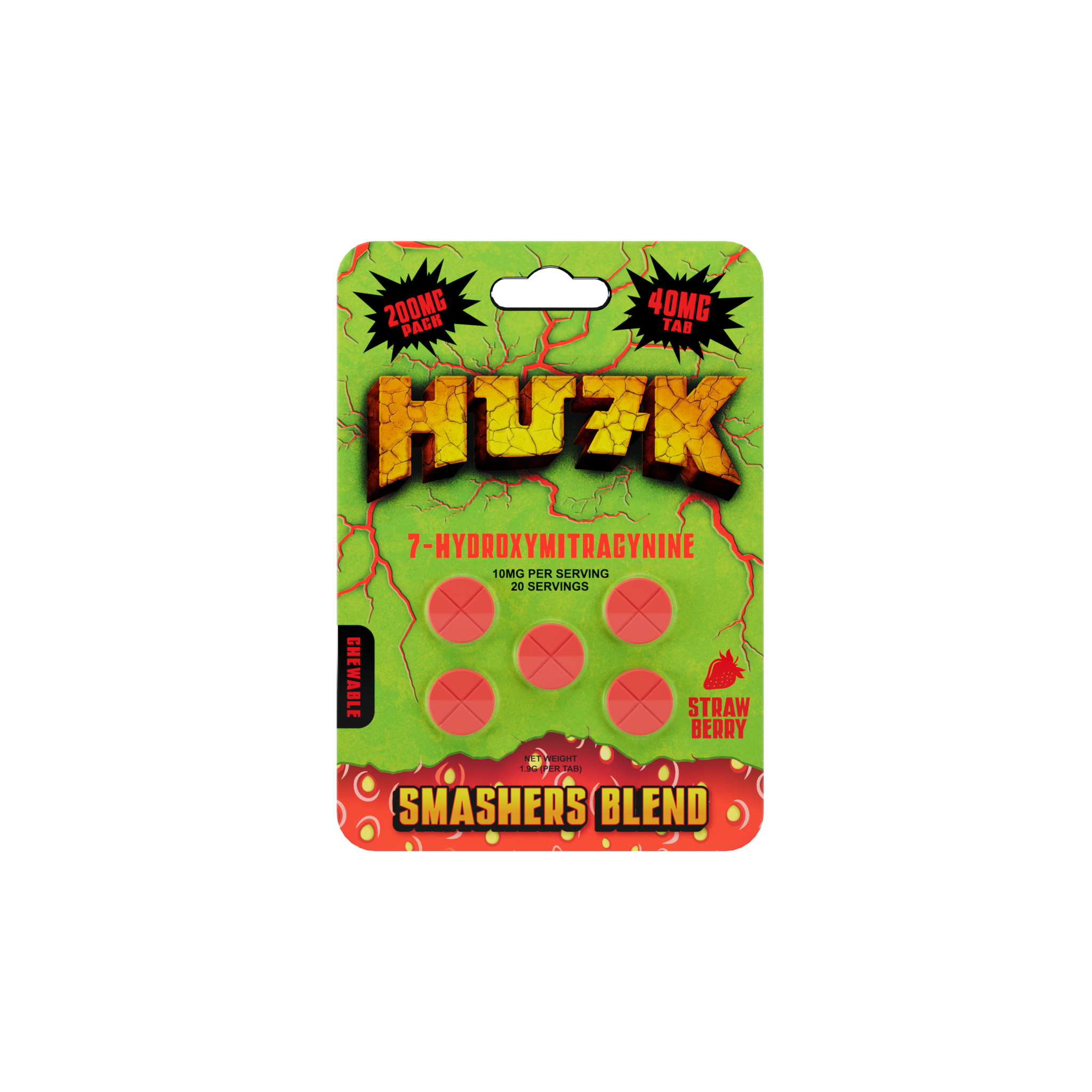 HULK 7-HYDROXYMITRAGYNINE 200MG CHEWABLE TABLETS (40MG x 5CT/PK)