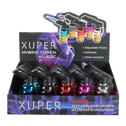 XUPER NEON TORCH LIGHTERS 20CT/BOX CHROME/HYBRID XU-62C 4260452381102