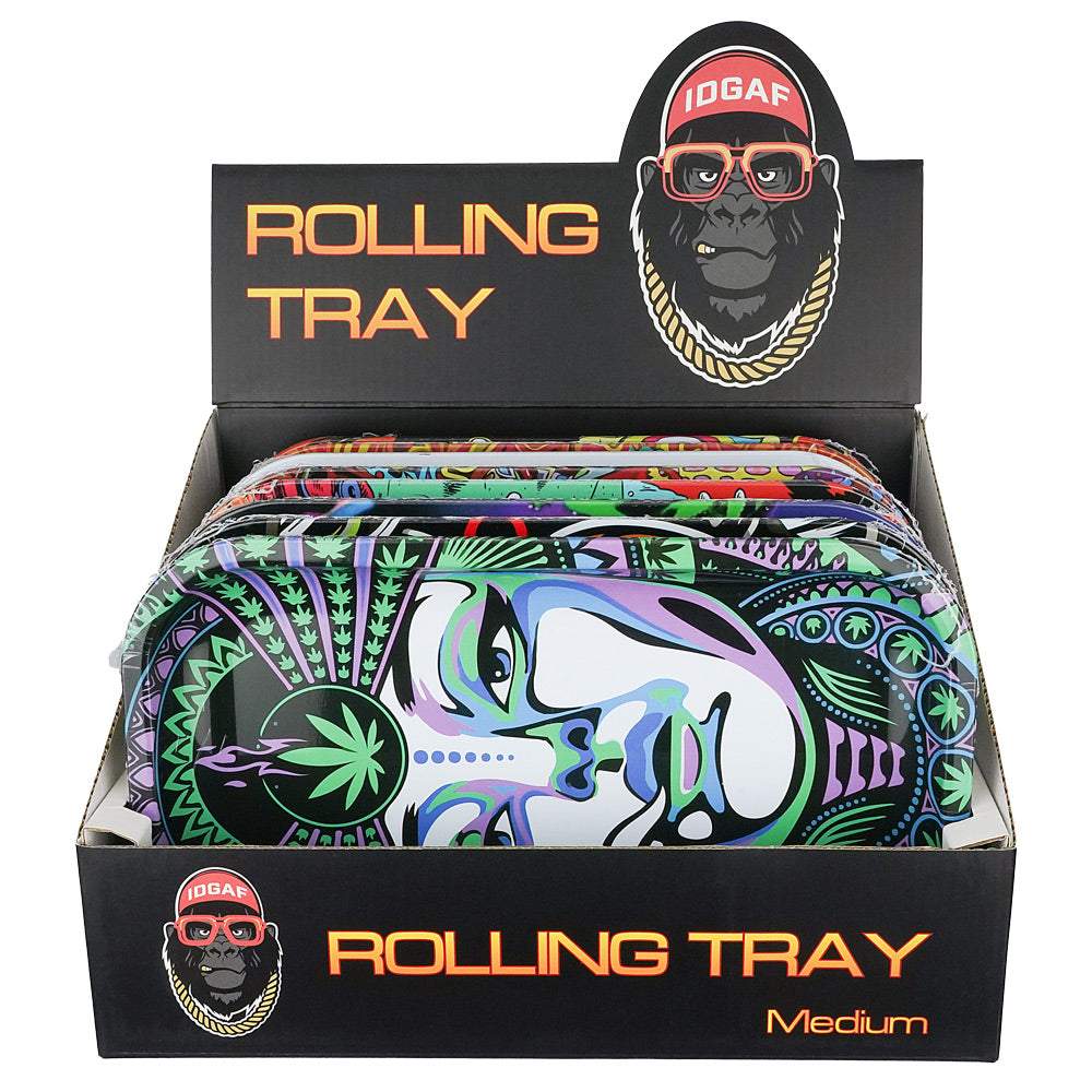 IDGAF MEDIUM METAL ROLLING TRAYS (MT200) ASSORTED DESIGNS