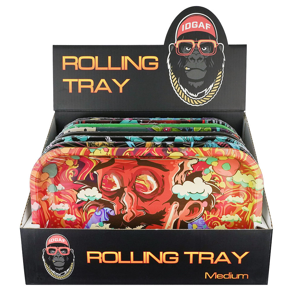 IDGAF MEDIUM METAL ROLLING TRAYS (MT100) ASSORTED DESIGNS