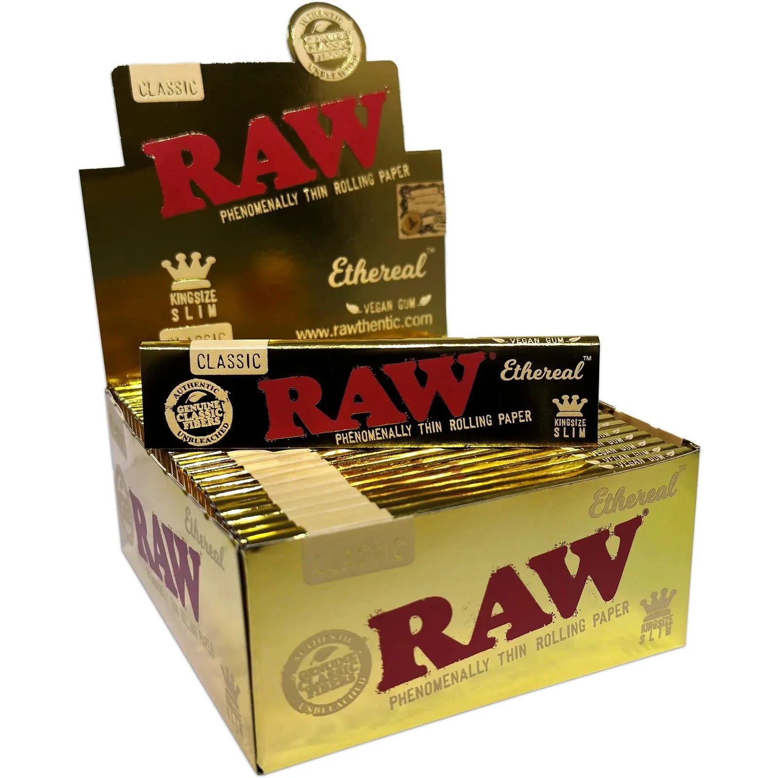 RAW CLASSIC ETHEREAL KING SIZE SLIM LEAVES (32CT/PK, 50PK/BOX)