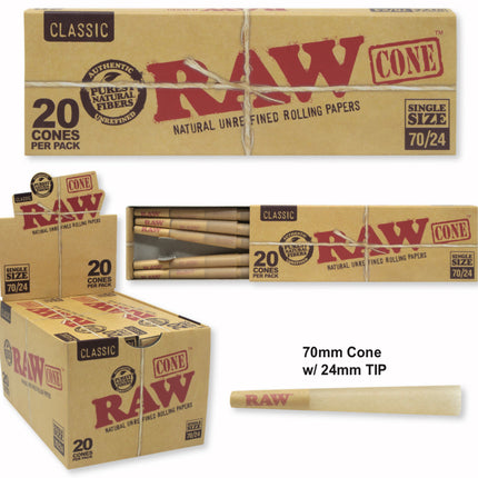 RAW CLASSIC 70MM/24MM CONES 20ct/PK 12CT/DISPLAY