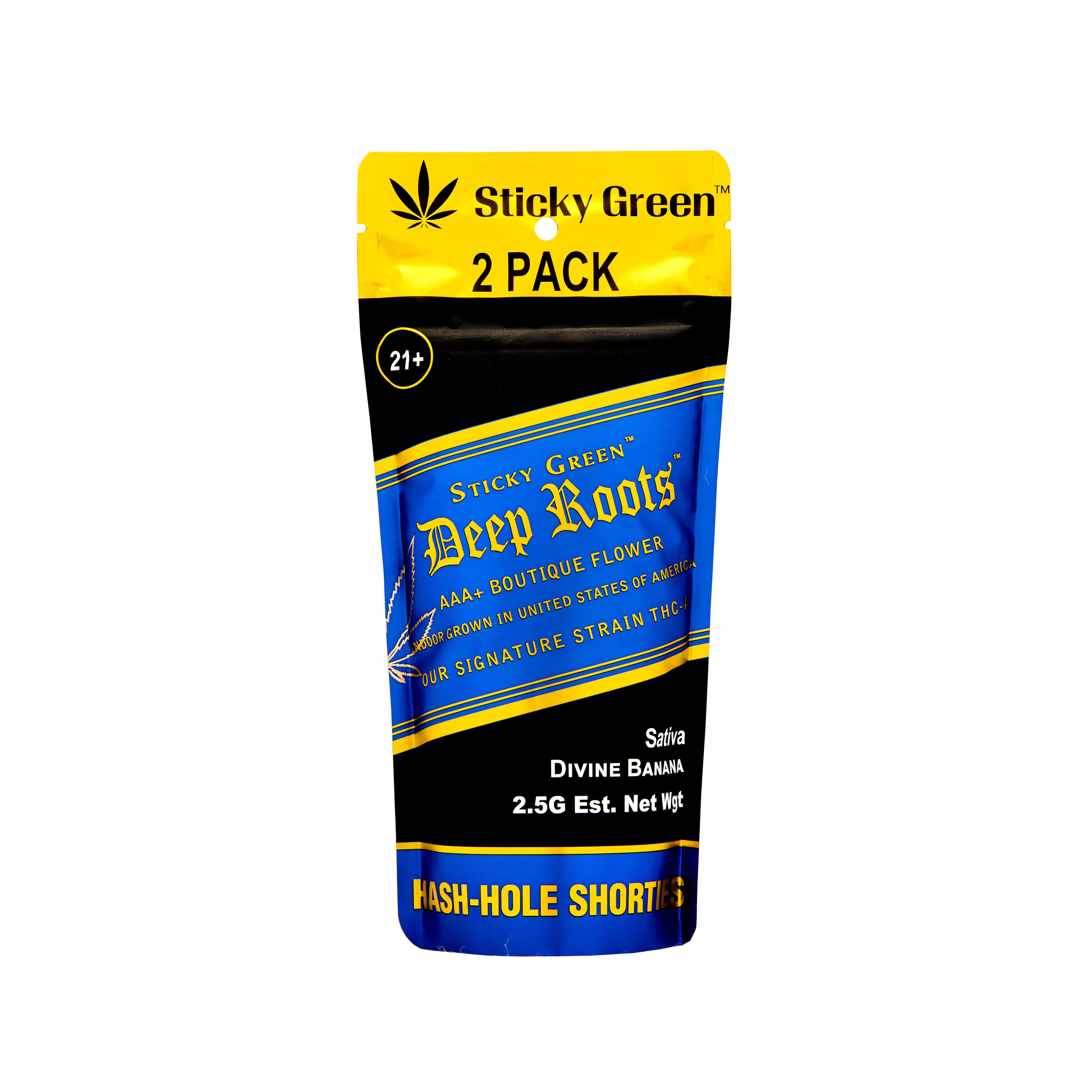 STICKY GREEN DEEP ROOTS HASH HOLE SHORTIES (2 X 1.25G EACH PER PACK)