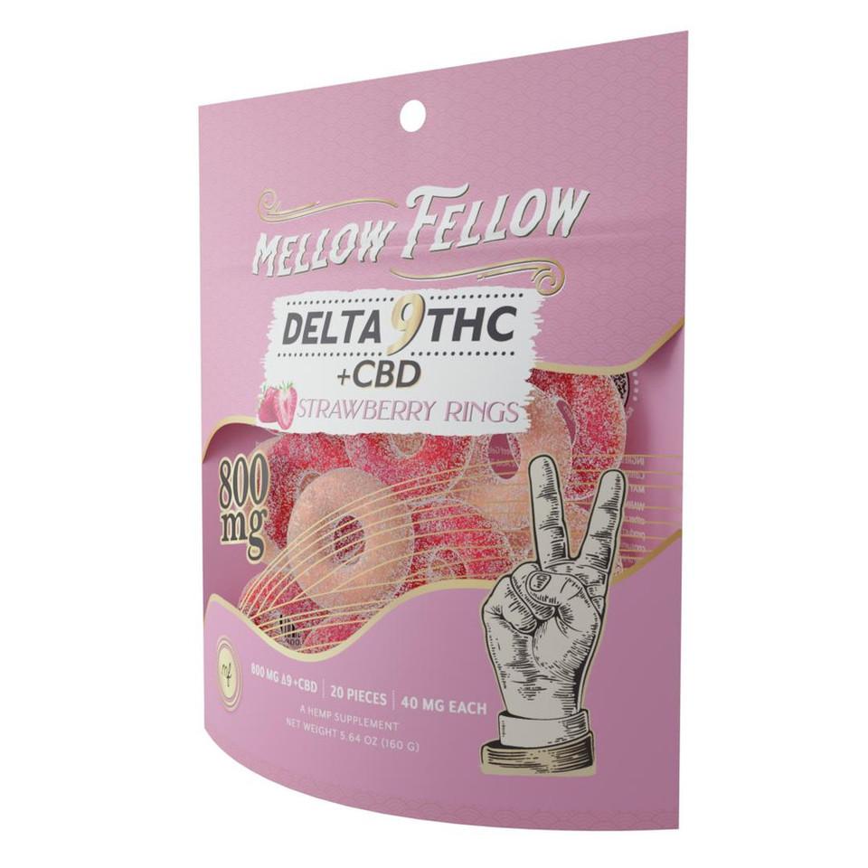 MELLOW FELLOW LIVE RESIN DELTA 9 THC + CBD 800MG 40PC/JAR BLUE RAZZ RINGS 810121205402