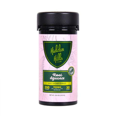 HIDDEN HILLS LIVE SUGAR D9 + THC-P + HTE 7500MG GUMMIES 30CT/JAR ROSE SQUARES 679625544970